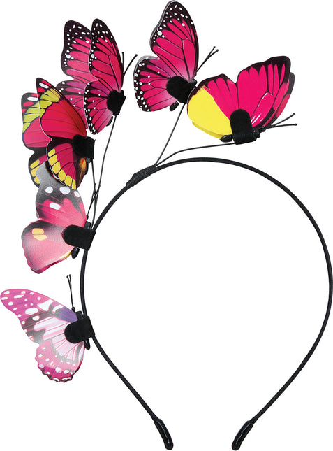 Opaska do włosów w kształcie motyla czarno-różowa