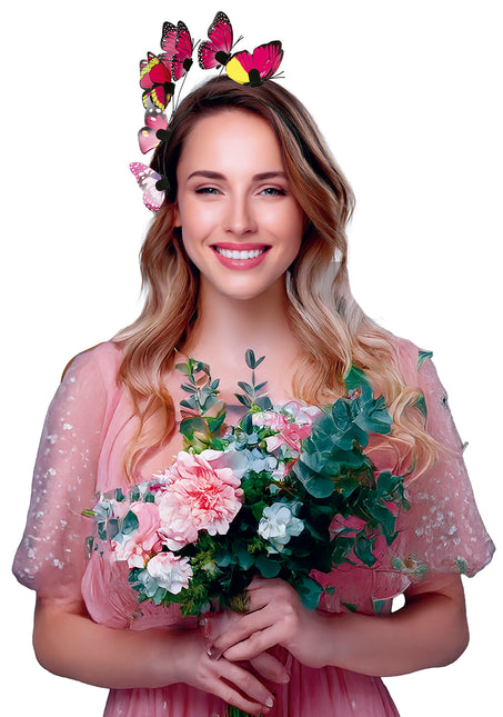 Opaska do włosów w kształcie motyla czarno-różowa