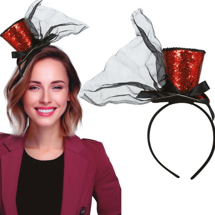 Kapelusz Bucket Hat Red Black Glitter