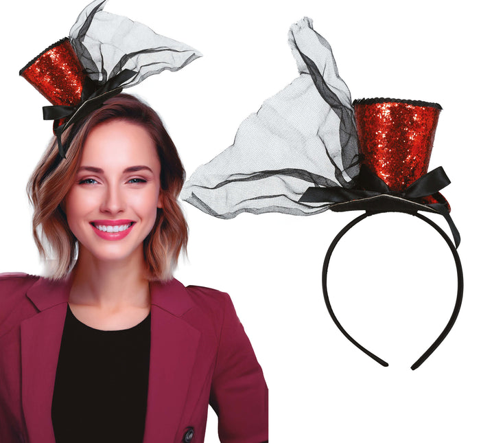 Kapelusz Bucket Hat Red Black Glitter