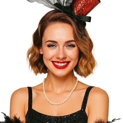 Kapelusz Bucket Hat Red Black Glitter