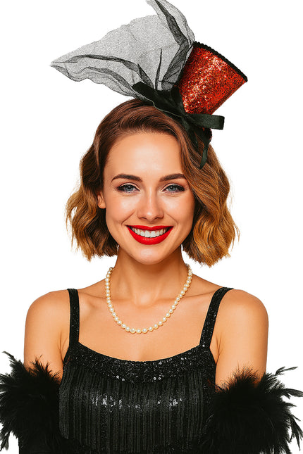 Kapelusz Bucket Hat Red Black Glitter