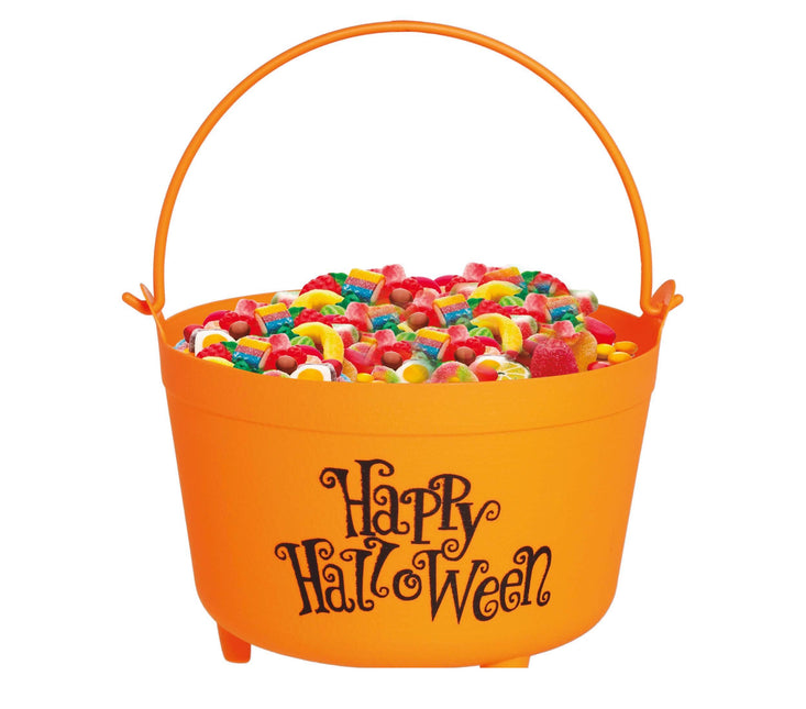 Pomarańczowe wiaderko na cukierki Happy Halloween 30cm
