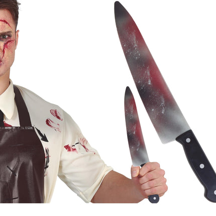 Fałszywy nóż na Halloween Krew 39cm