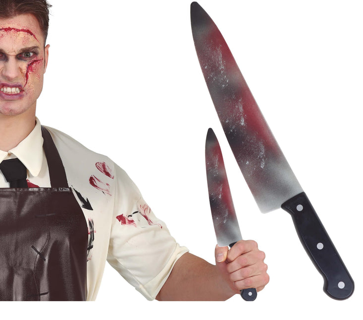 Fałszywy nóż na Halloween Krew 39cm