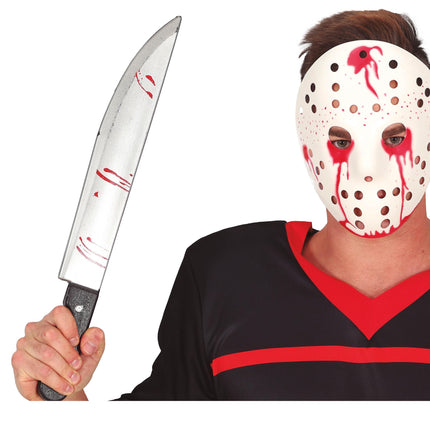 Halloweenowa sztuczna maczeta z krwią 45 cm