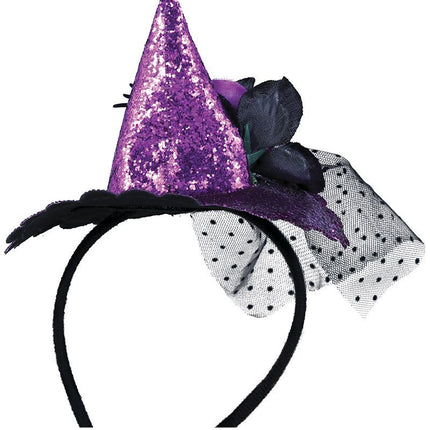 Fioletowa opaska do włosów na Halloween Mini kapelusz czarownicy