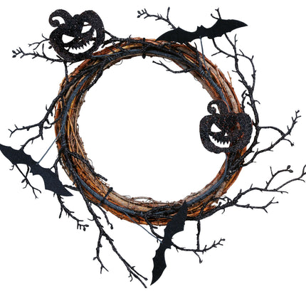 Halloweenowa korona z dyniami i nietoperzami 30 cm
