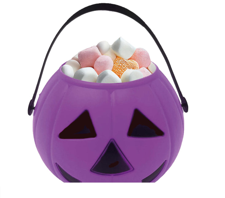 Fioletowe wiaderko na cukierki na Halloween Dynia 15 cm