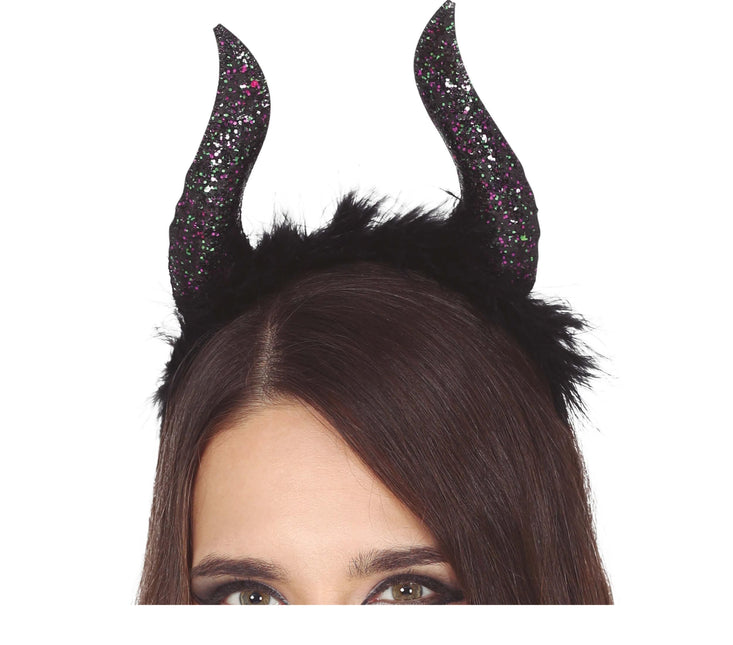 Halloweenowa tiara z brokatowymi rogami