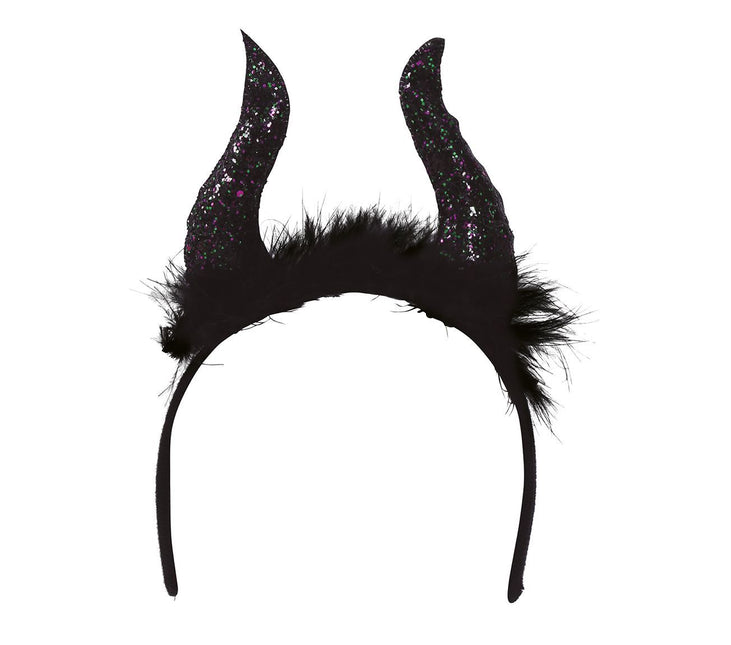 Halloweenowa tiara z brokatowymi rogami