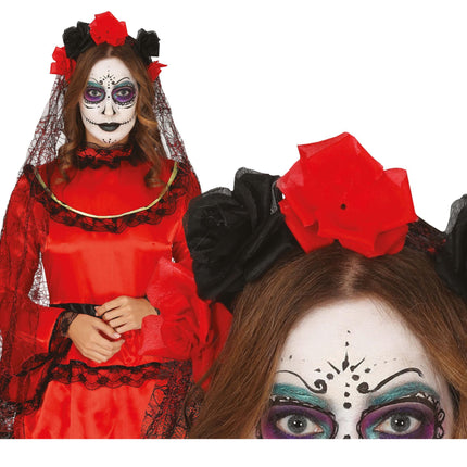 Halloweenowa Tiara Welon Czarny Czerwony