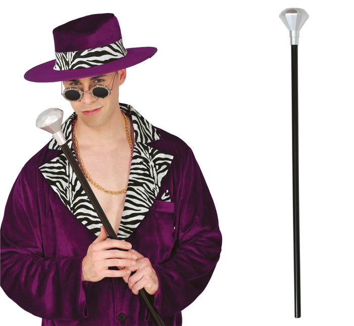 Czarna srebrna laska Diamond Knob 85 cm