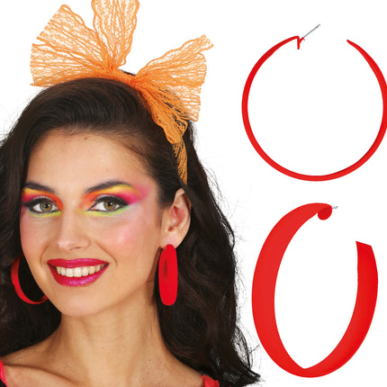 Neonowe kolczyki kółka w kolorze czerwonym