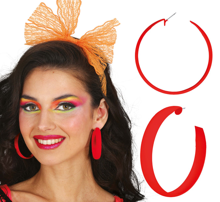 Neonowe kolczyki kółka w kolorze czerwonym