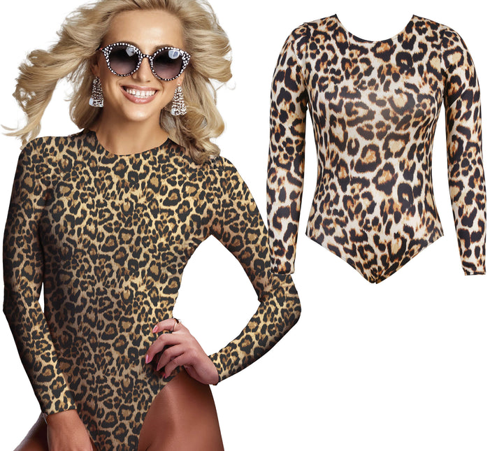 Leopard Body Suit Brown Beige Ladies