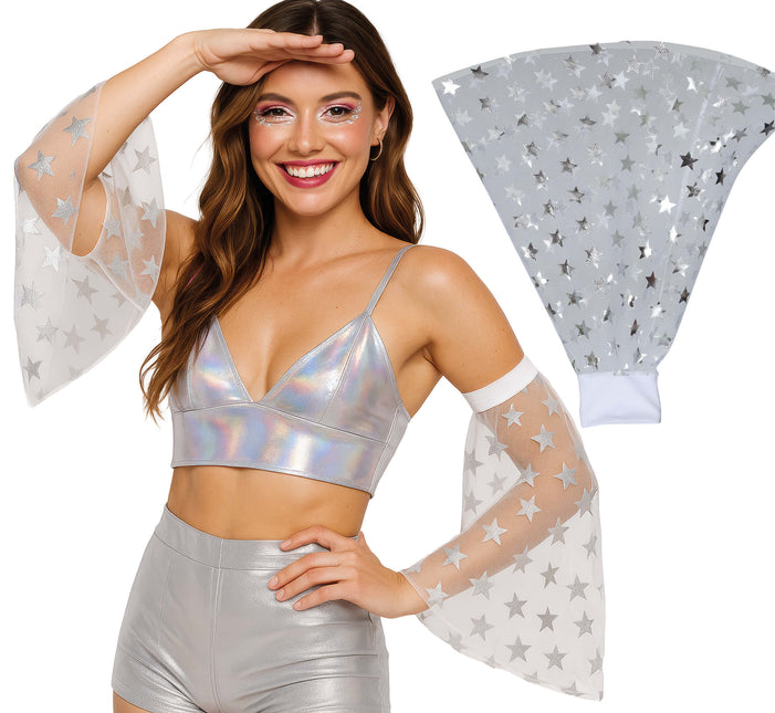 Rękawy motylkowe Disco 70S srebrne gwiazdki