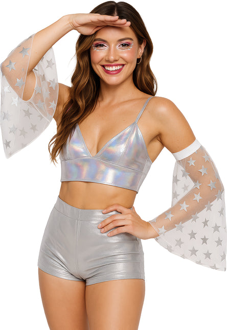 Rękawy motylkowe Disco 70S srebrne gwiazdki