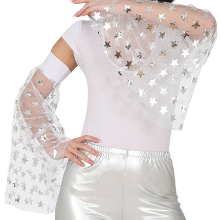 Rękawy motylkowe Disco 70S srebrne gwiazdki