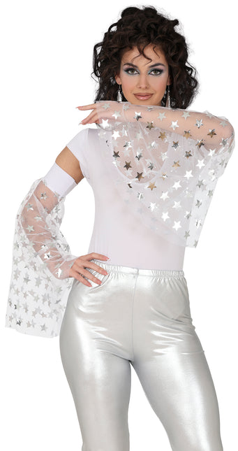 Rękawy motylkowe Disco 70S srebrne gwiazdki