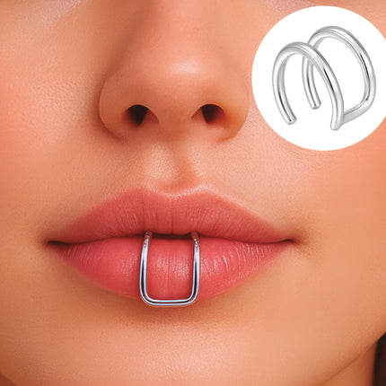 Fałszywy podwójny piercing do warg Silver