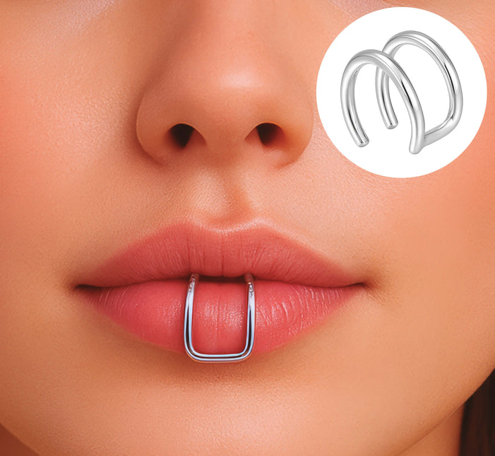 Fałszywy podwójny piercing do warg Silver