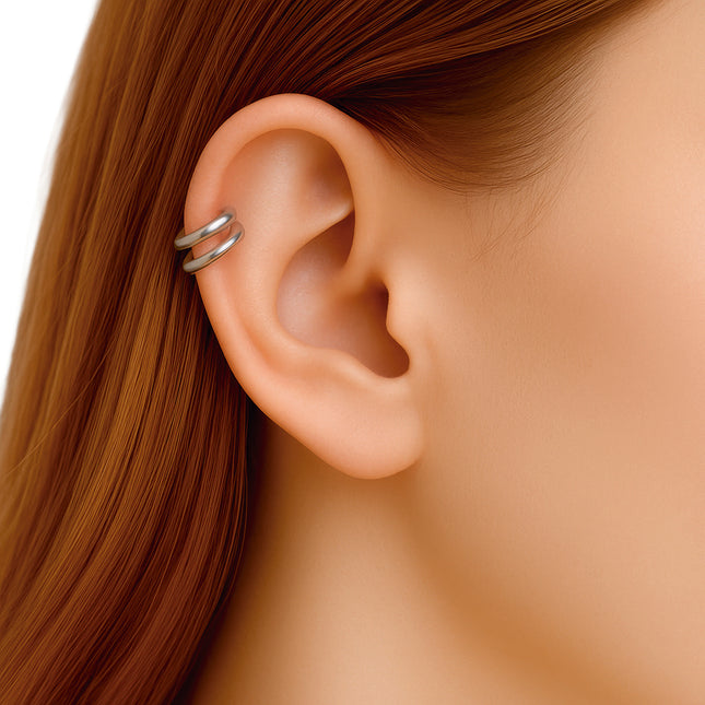 Fałszywy podwójny piercing do warg Silver