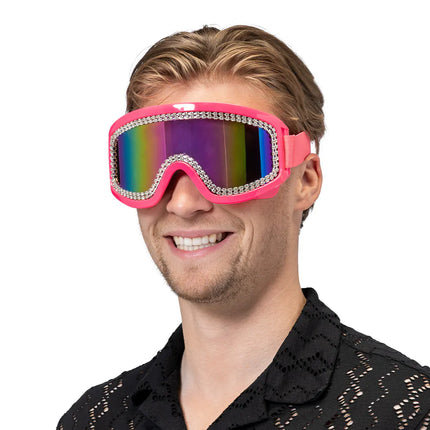 Gogle narciarskie imprezowe Rave w kolorze neonowo-różowym z ochroną UV