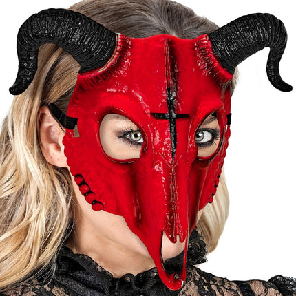 SATANISTYCZNA MASKA BARANA CZERWONY TWARDY PLASTIK