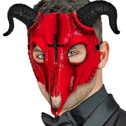 SATANISTYCZNA MASKA BARANA CZERWONY TWARDY PLASTIK