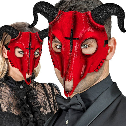 SATANISTYCZNA MASKA BARANA CZERWONY TWARDY PLASTIK