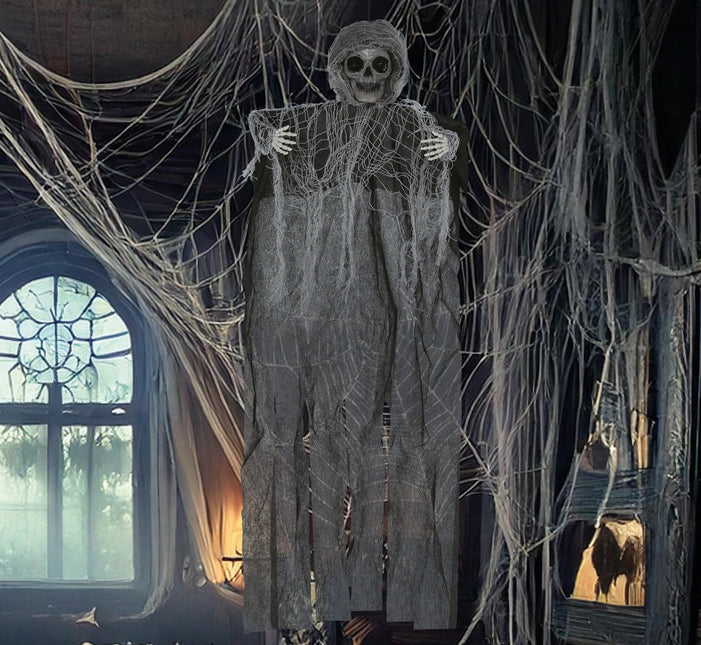 Lalka na Halloween Czarny szkielet z peleryną 60 cm