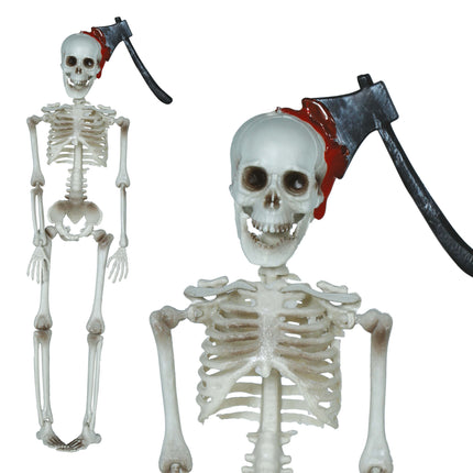 Dekoracja wisząca na Halloween Szkielet z toporem 40 cm