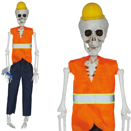Halloweenowa lalka szkielet robotnika drogowego 40 cm