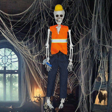 Halloweenowa lalka szkielet robotnika drogowego 40 cm