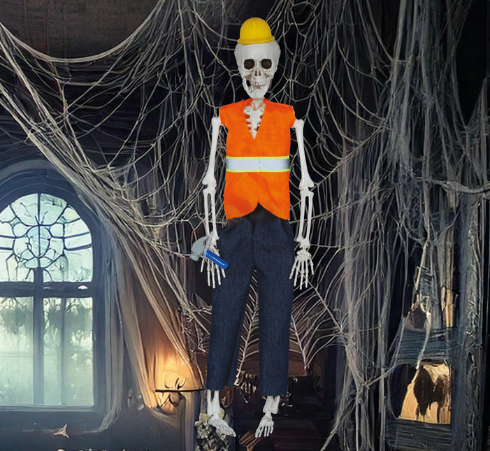 Halloweenowa lalka szkielet robotnika drogowego 40 cm