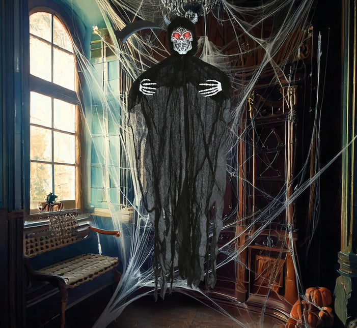 Halloweenowa lalka diabeł szkielet ze światłem i dźwiękiem 1.3m