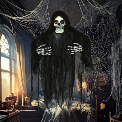 Halloweenowa lalka szkielet ze światłem, dźwiękiem i ruchem 1,20 m