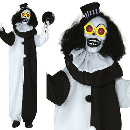 Halloweenowa lalka czarno-biały klaun ze światłem i dźwiękiem 1,7 m