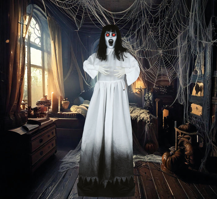 Halloween Doll Zombie Woman ze światłem, dźwiękiem i ruchem 1.8 m