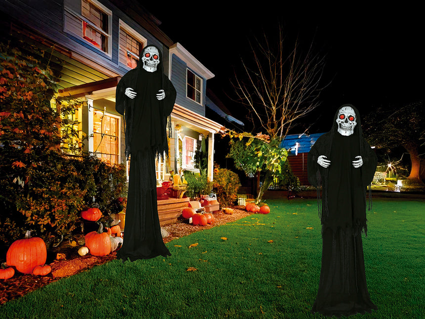 Halloweenowa lalka szkielet ze światłem, dźwiękiem i ruchem 2,6 m