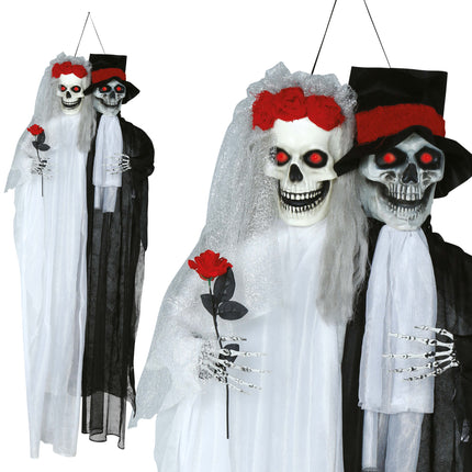 Halloweenowa lalka para młoda ze światłem i dźwiękiem 1,85 m