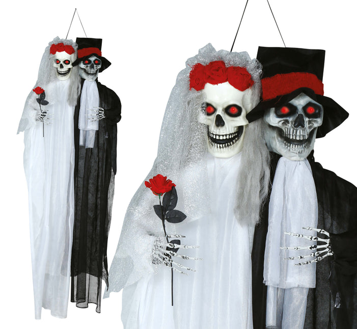 Halloweenowa lalka para młoda ze światłem i dźwiękiem 1,85 m