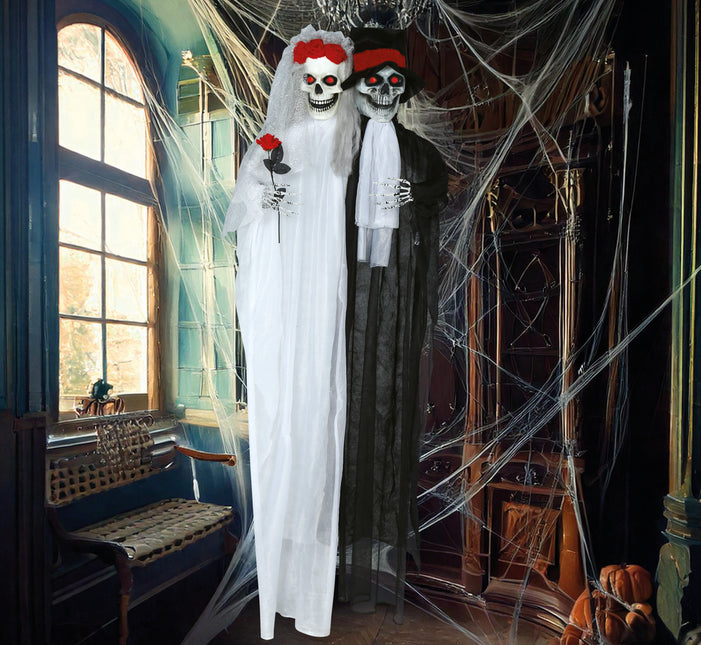 Halloweenowa lalka para młoda ze światłem i dźwiękiem 1,85 m