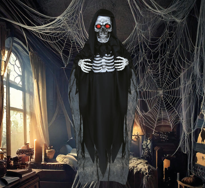 Halloweenowa lalka szkielet ze światłem i dźwiękiem 1,8 m