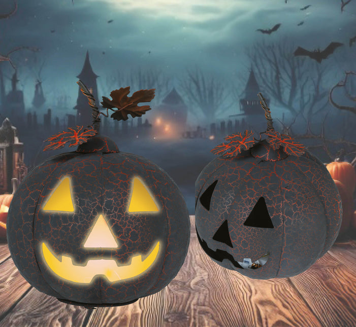 Dekoracja na Halloween Metalowa dynia ze światłem 20 cm
