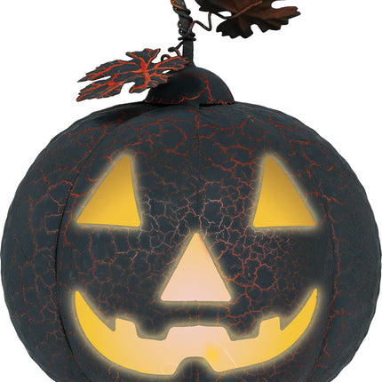 Dekoracja na Halloween Metalowa dynia ze światłem 20 cm