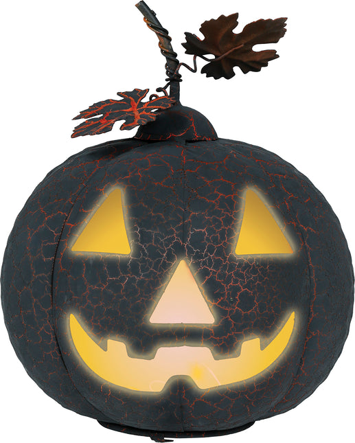Dekoracja na Halloween Metalowa dynia ze światłem 20 cm