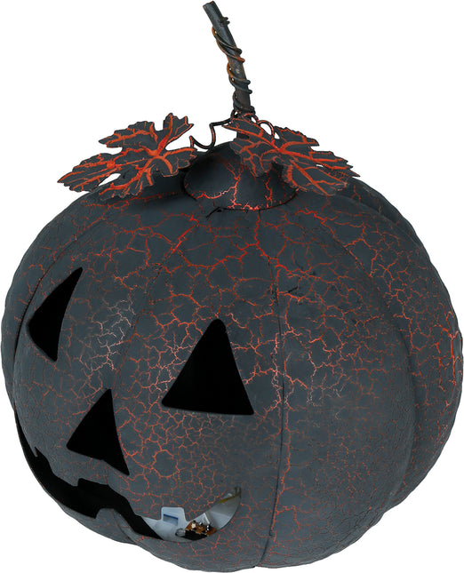 Dekoracja na Halloween Metalowa dynia ze światłem 20 cm