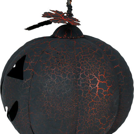 Dekoracja na Halloween Metalowa dynia ze światłem 20 cm